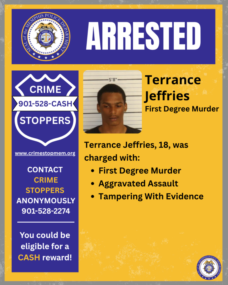 Terrance Jeffries, 18, was arrested on April 20, 2026, and was charged with First Degree Murder, Aggravated Assault, and Tampering with Evidence.