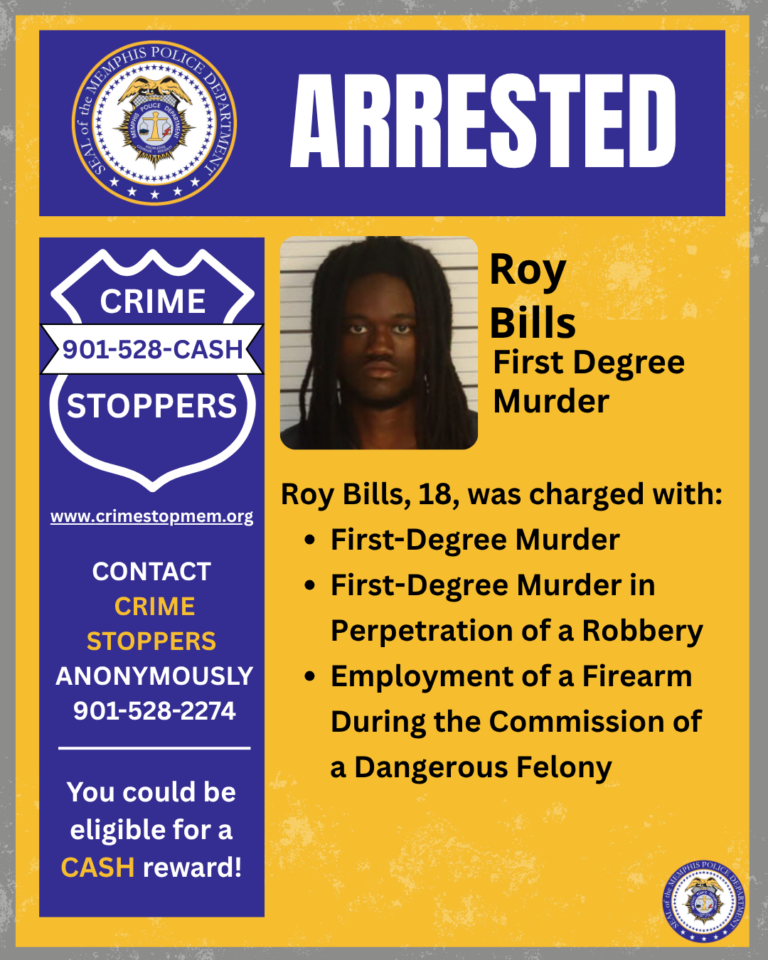 Roy Bills, 18, was charged with First-Degree Murder, First-Degree Murder in the Perpetration of a Robbery, and Employment of a Firearm During the Commission of a Dangerous Felony.