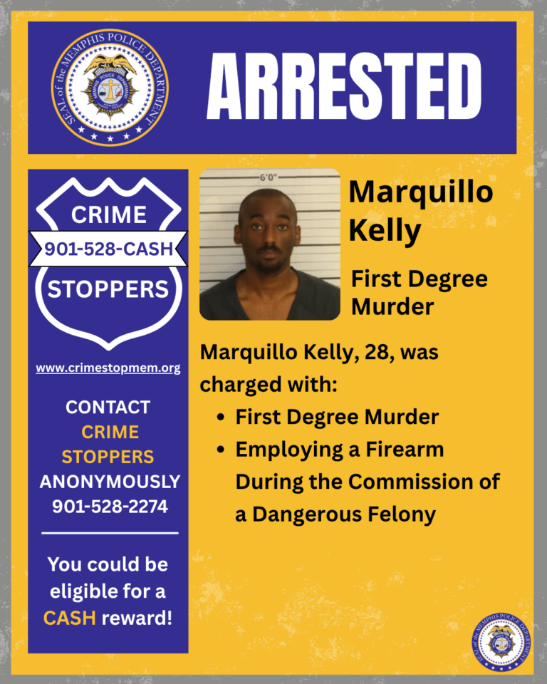 On July 8, 2026, the Memphis Police Department arrested 28-year-old Marquillo Kelly in connection with the homicide in the 4100 block of Barron Avenue