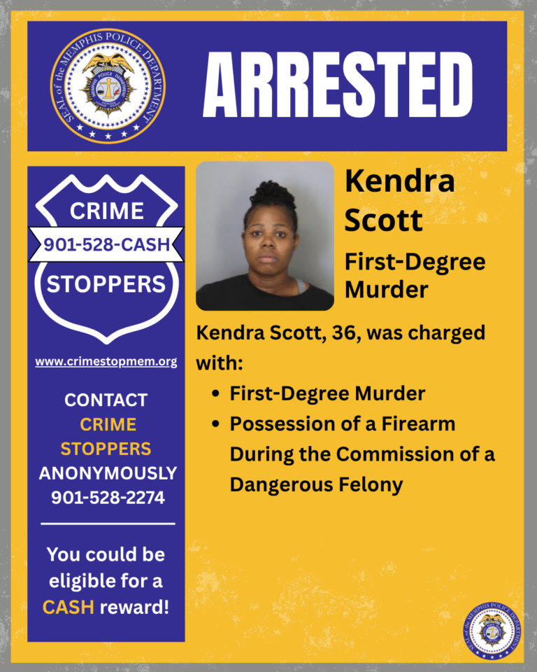 Kendra Scott, 36, was arrested on the scene and was later charged with First Degree Murder and Employing a Firearm During the Commission of a Dangerous Felony